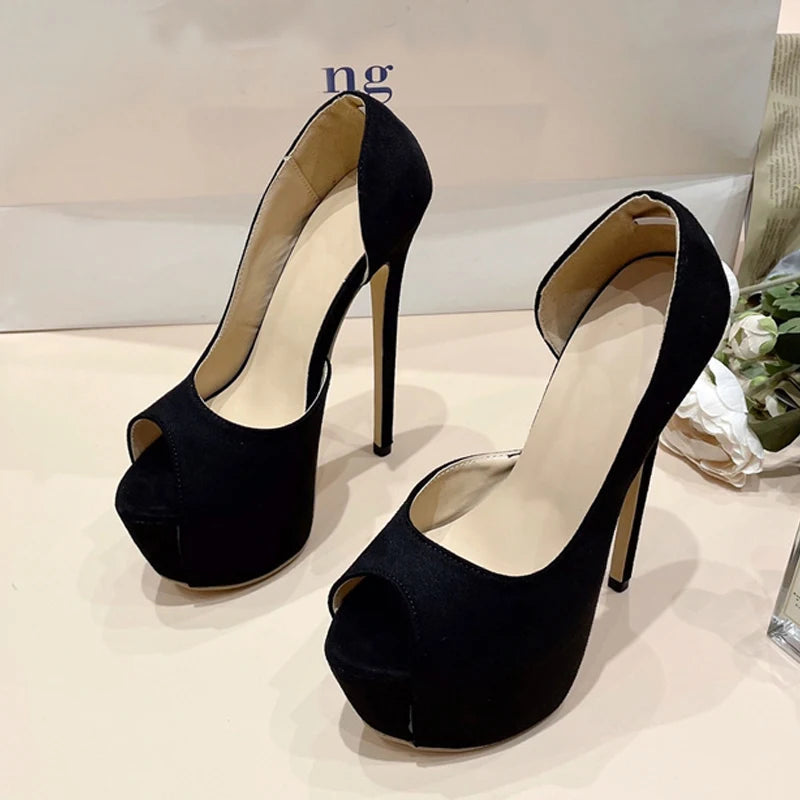 Black Slingback Peep Toe Platform Pumps for Women