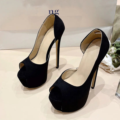 Black Slingback Peep Toe Platform Pumps for Women