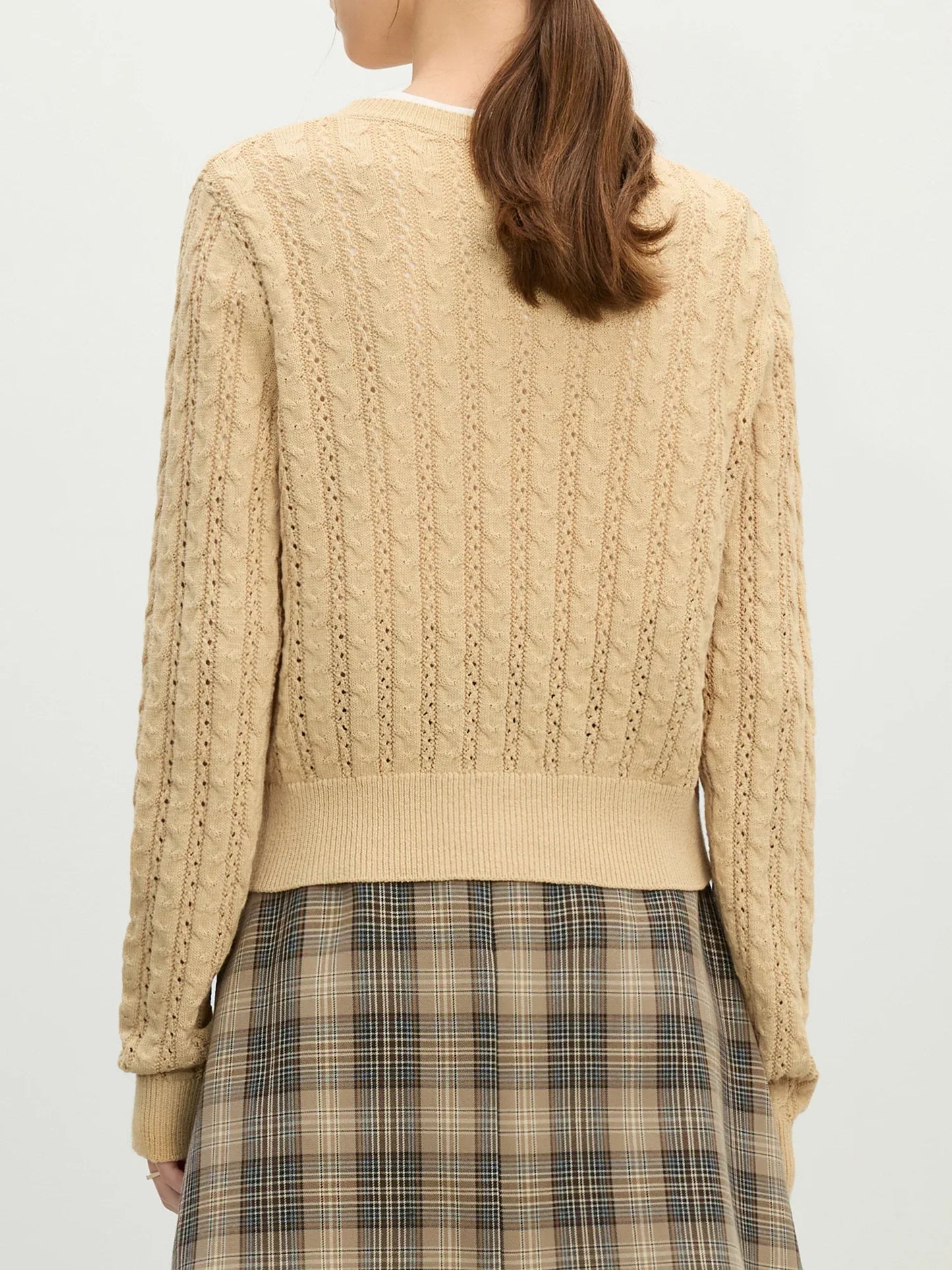 Hollow Round Neck Office Knit Cardigan