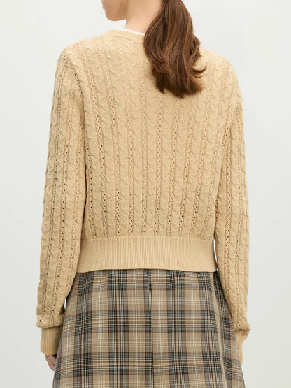 Hollow Round Neck Office Knit Cardigan