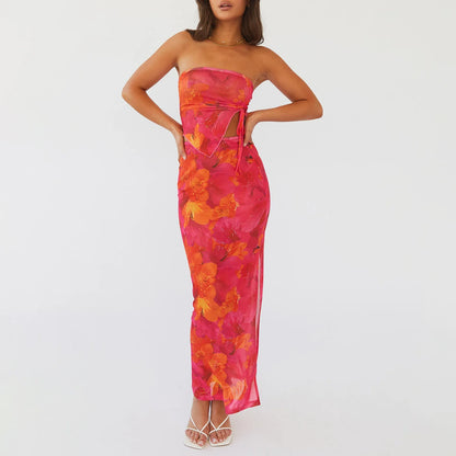 Floral Bandeau Bodycon Skirt Two Piece Set