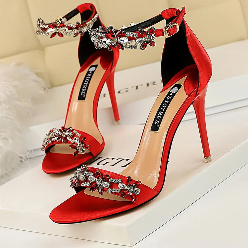 Rhinestone Open Toe High Heel Sandals for Women by New Designer