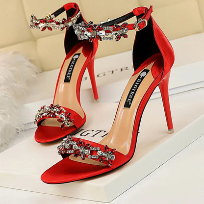 Rhinestone Open Toe High Heel Sandals for Women by New Designer