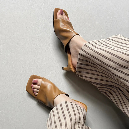 | Red Leather Heeled Mules