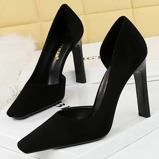 Square Head Women Pumps with 10.5 Cm Block Heels