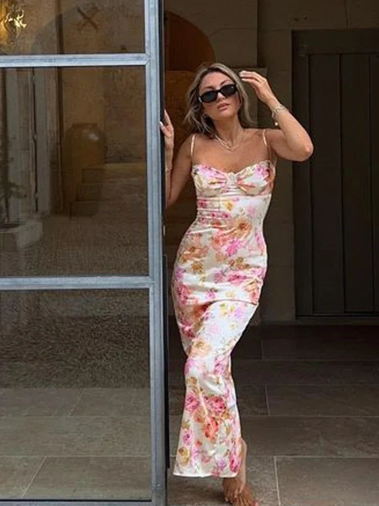 Spaghetti Strap Elegant Maxi Floral Dress