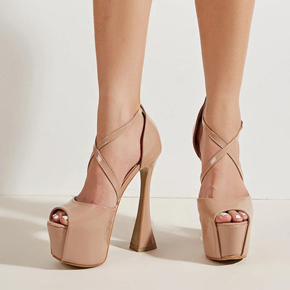 Black Patent Leather Platform Pumps for Women