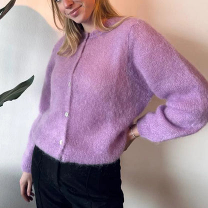 Puffy Open Front Button Knit Cardigan