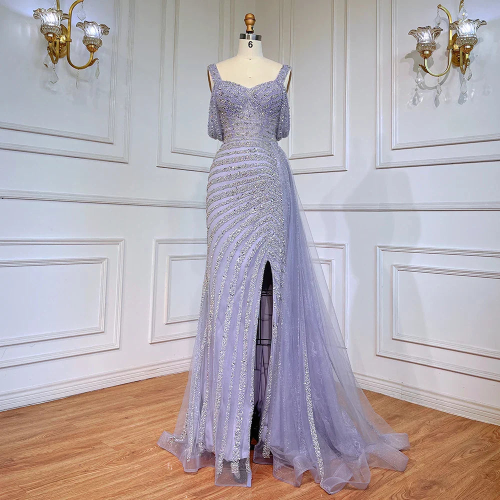 Caramel Mermaid Evening Gown with High Slit