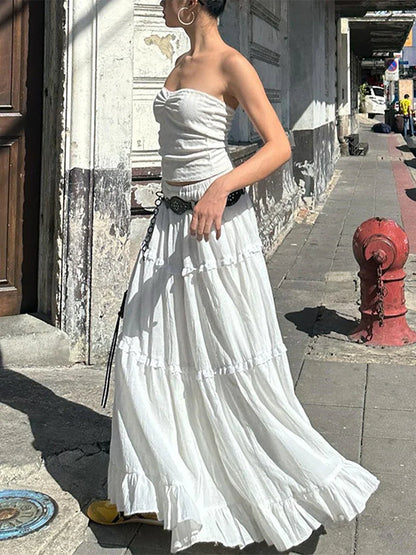 White Flowy Ruffle Lace Skirt