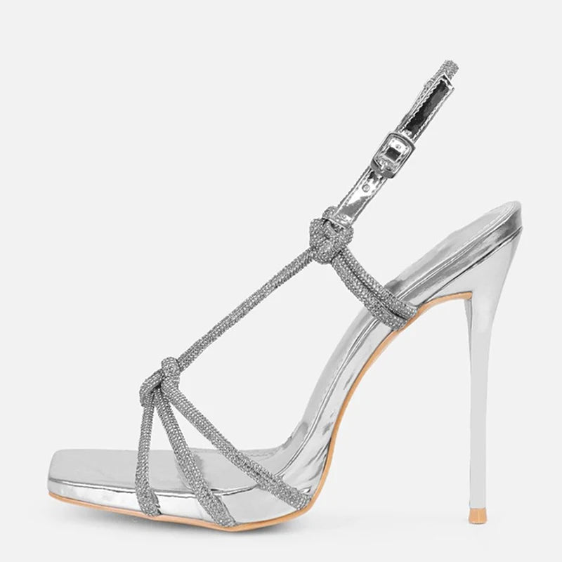 Rhinestone Open Toe Platform Heels Sandals for Women