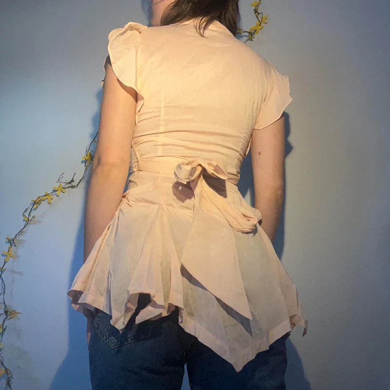 Slim V-Neck Ruffled Blouse
