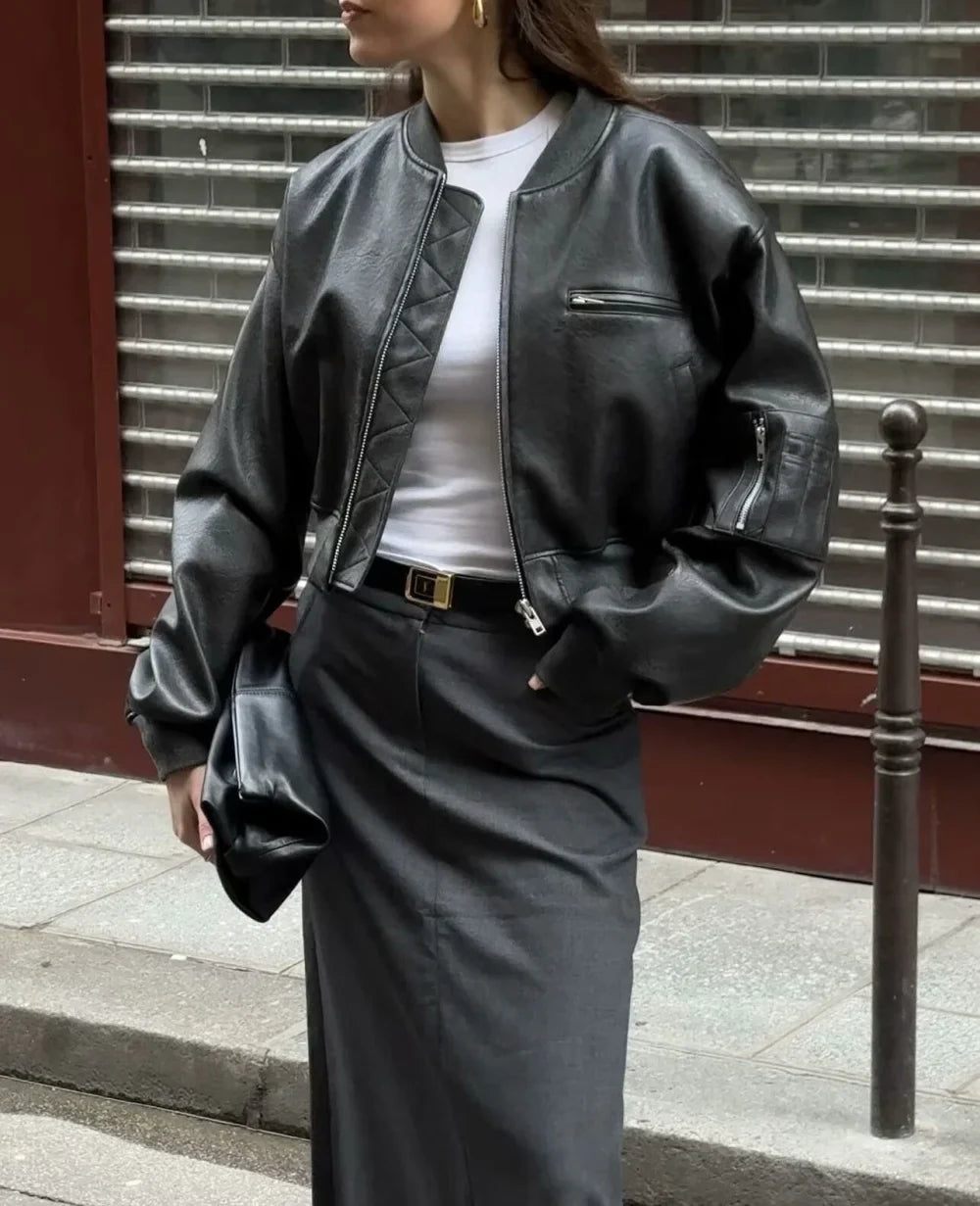 Chunky Spice Leather Short Coat