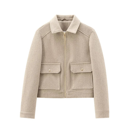 | Women’s Wool Bomber Jacket with Zipper