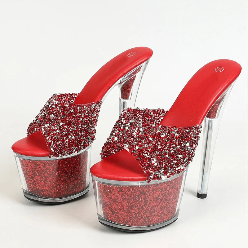 20CM Platform Slippers Fashion Sequined Transparent Sandals for Women