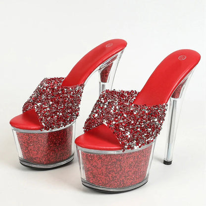 20CM Platform Slippers Fashion Sequined Transparent Sandals for Women