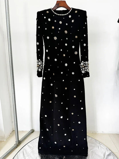 Long Sleeve Luxurious Beaded Maxi Dress