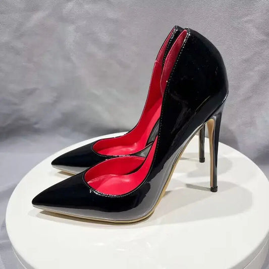 Black Women Side Open Pointy Toe High Heel Shoes
