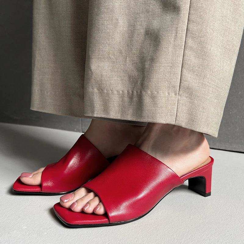 | Red Leather Heeled Mules