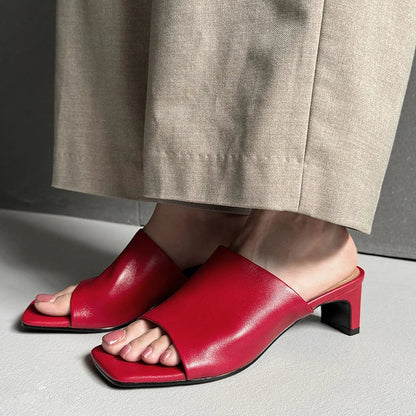 | Red Leather Heeled Mules