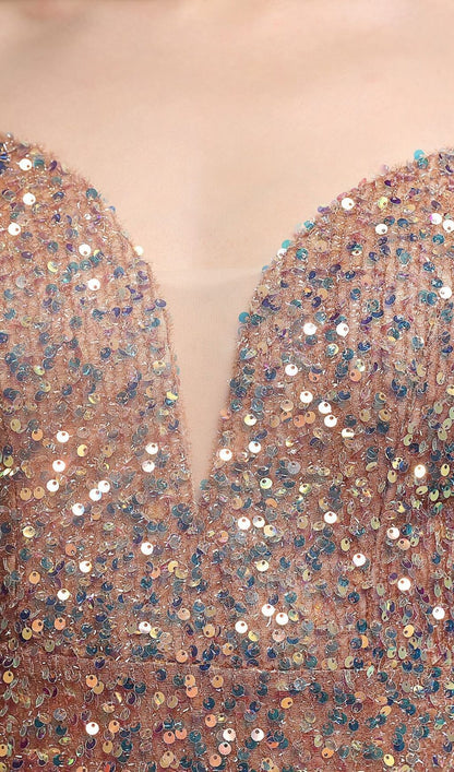 Sequined Plunge Midi Dress