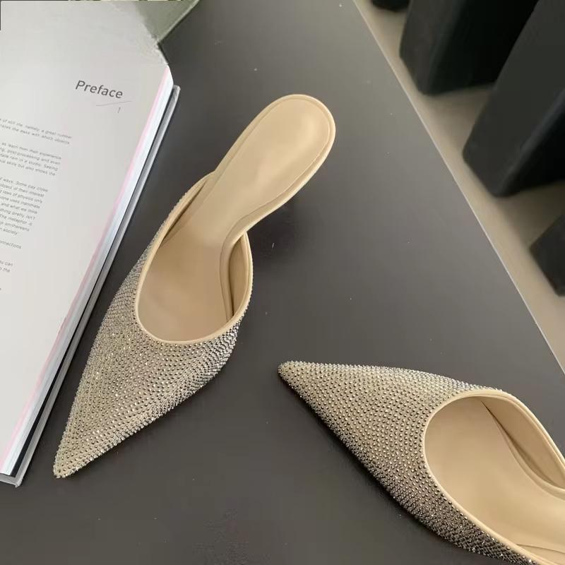 CRYSTAL Women Slippers with Thin Low Heels