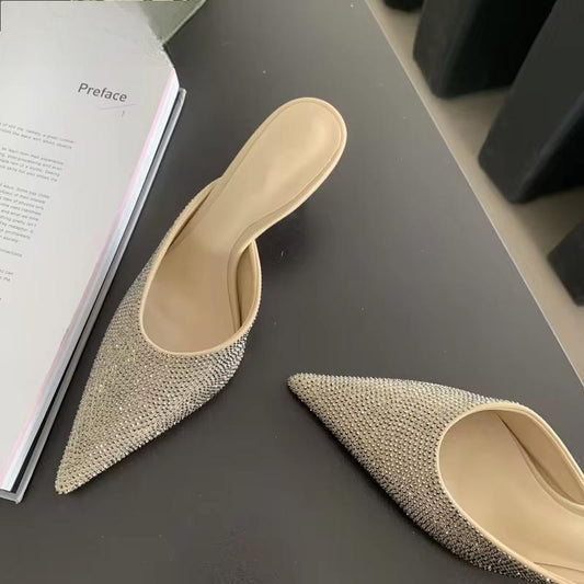 CRYSTAL Women Slippers with Thin Low Heels