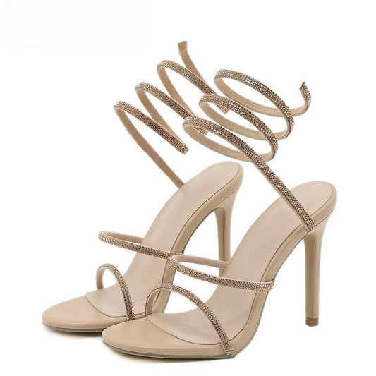 Crystal Ankle Cross Strap Sandals for Women