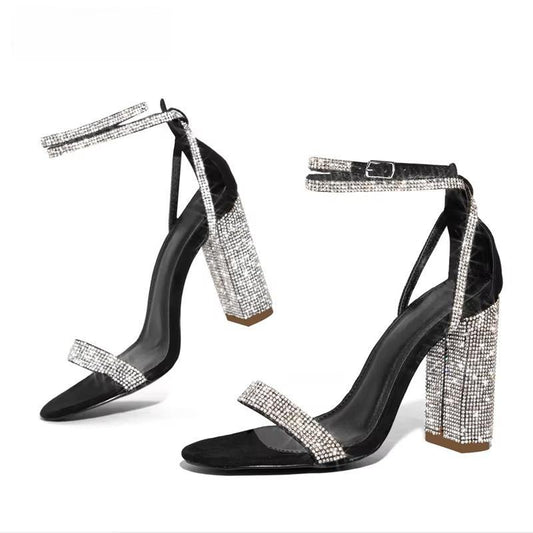 Crystal Women Sandals with Square Heel