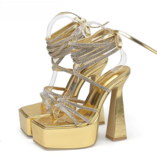 Lace-up Platform Sandals with Open Toe and High Heels for Women
