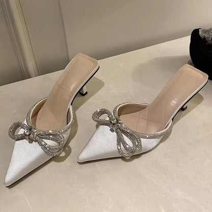 Butterfly-knot Women Slippers with Thin Low Heels