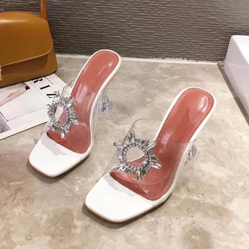 PVC Transparent Crystal Sun Flowers Buckle Slipper for Women