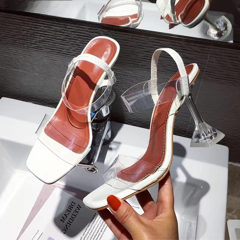 White Yellow PVC Jelly Sandals with Crystal Open Toe and Perspex Spike Transparent Heel