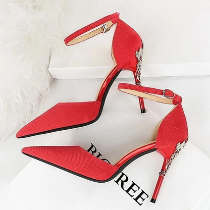 Suede Women Pumps with Metal Heel - High Heels for Luxury Party