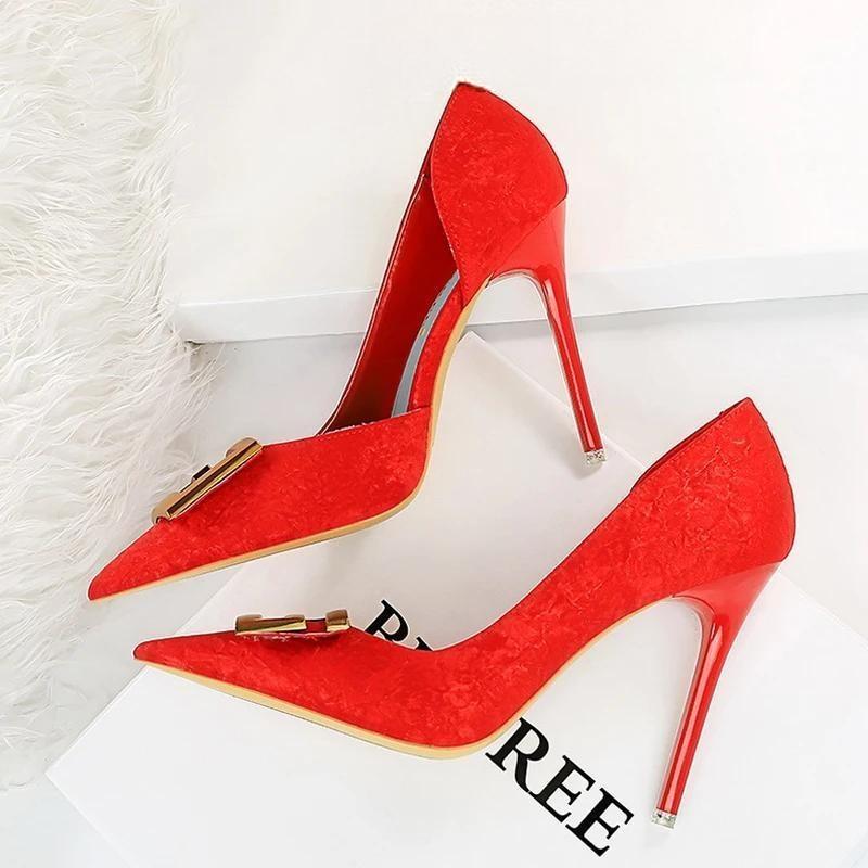 Square Buckle Woman Pumps Pointed Stiletto Sexy Party Shoes