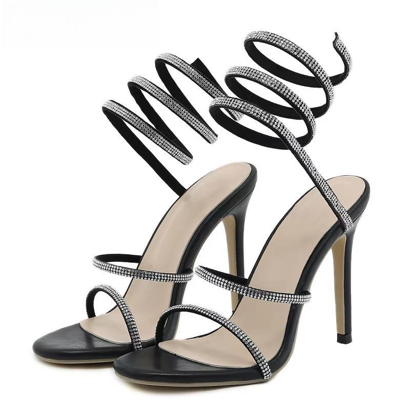 Crystal Ankle Cross Strap Sandals for Women