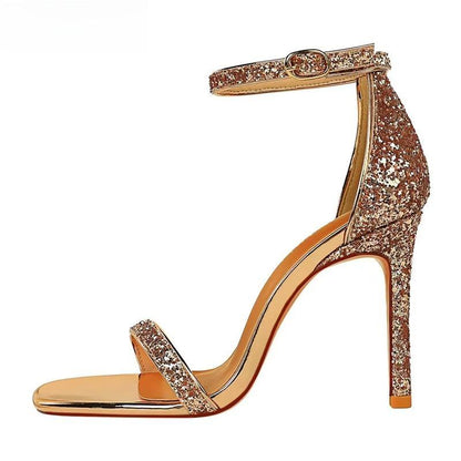 Silver Champagne High Heel Peep Toe Sandals for Women
