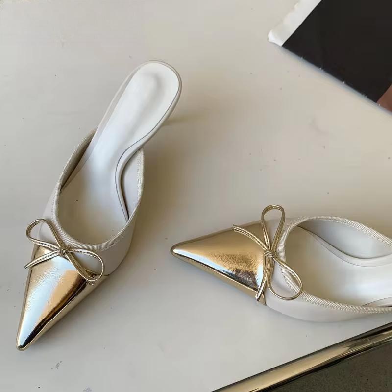 Spring Pointed Toe Women Slipper with Butterfly-knot Detail and Shallow Slip On Style