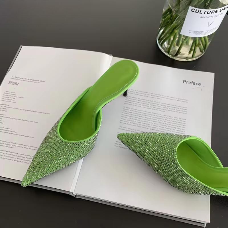 CRYSTAL Women Slippers with Thin Low Heels