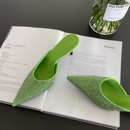 CRYSTAL Women Slippers with Thin Low Heels