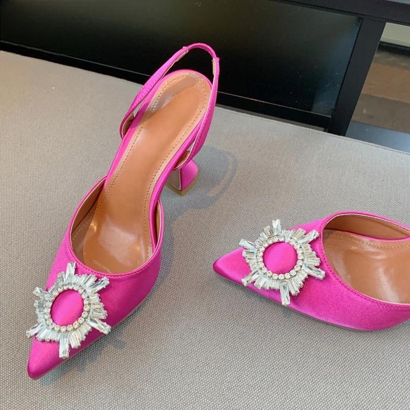 Silk Crystal Pumps Strange Style High Heels for Women Summer Bride Comfortable Heeled