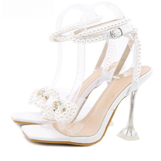 Rhinestone Bowtie Spike Heel Sandals for Women, Sizes 35-42