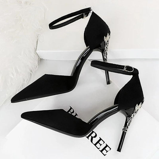 Suede Women Pumps with Metal Heel - High Heels for Luxury Party