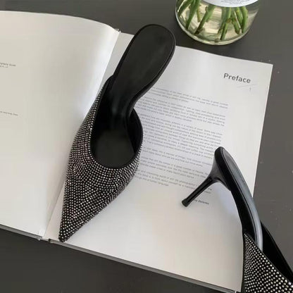 CRYSTAL Women Slippers with Thin Low Heels