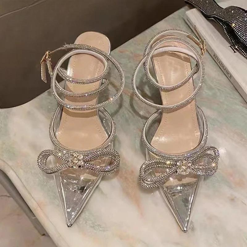 Summer Style PVC Transparent Pumps with String Beadbowknot for Women High Heels