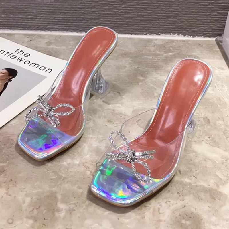 PVC Transparent Crystal Sun Flowers Buckle Slipper for Women