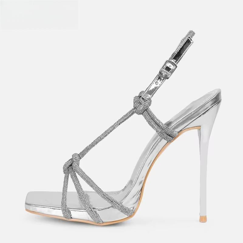 Bling Rhinestone Crystal Sexy Sandals For Women - Open Toe Buckle Strap Thin Heels