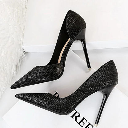 Red Women Pumps with New Weave Pattern High Heels