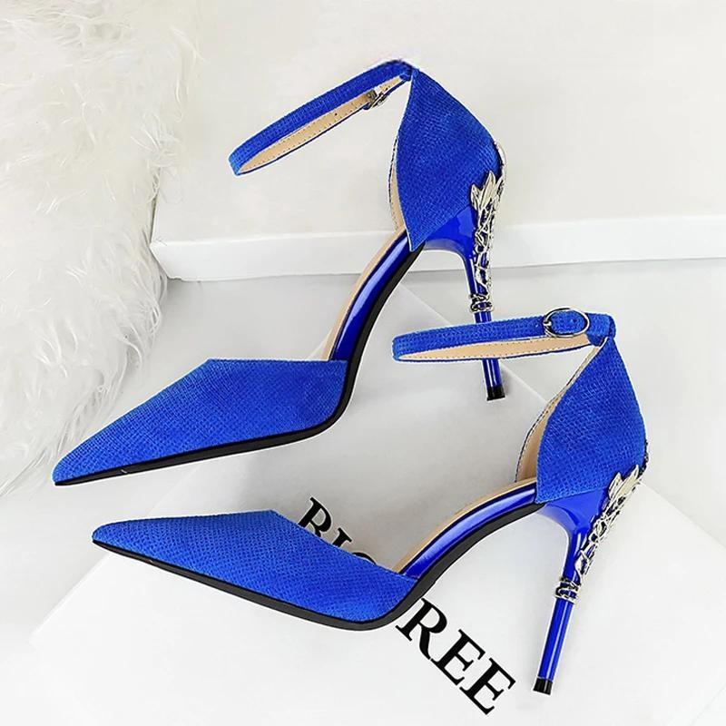 Suede Women Pumps with Metal Heel - High Heels for Luxury Party