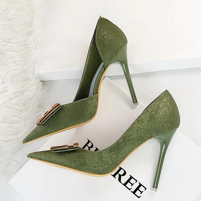 Square Buckle Woman Pumps Pointed Stiletto Sexy Party Shoes